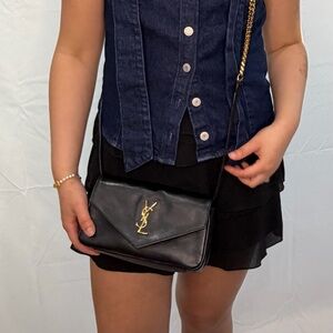 Yves Saint Laurent Envelope Crossbody Bag Black with Gold hardware